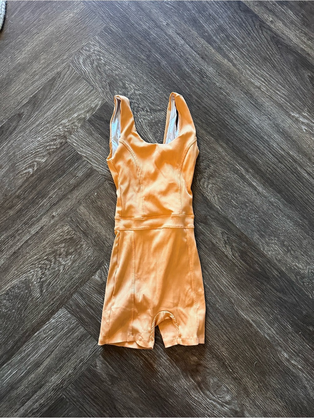 Year of Ours Ribbed Sleeveless Romper in Peachy Orange